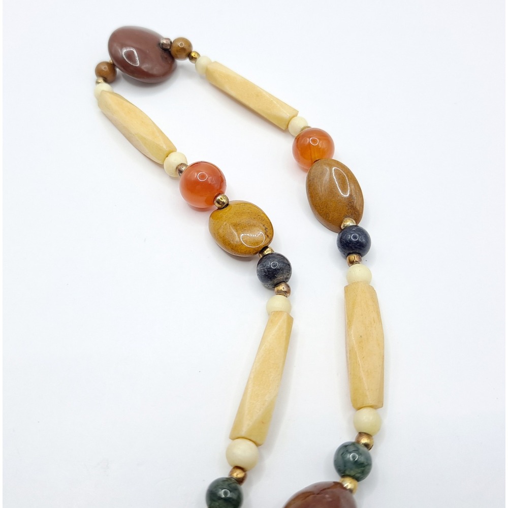 Vintage Beggars Bead Necklace Polished Stone Fall Earth Tones 28" - Picture 9 of 13